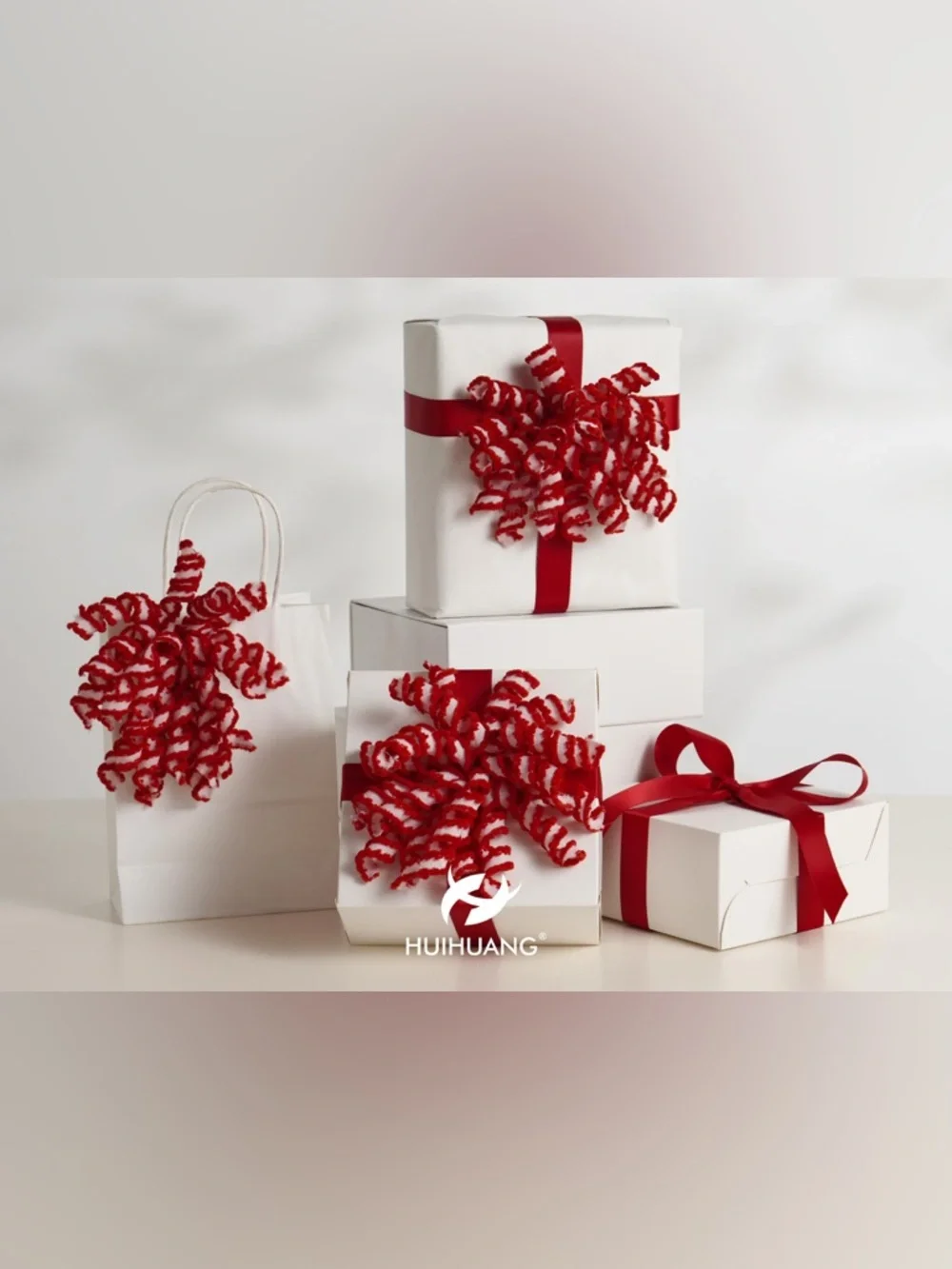 Red and White Decorative Curly Ribbon Bows for Gift Wrapping